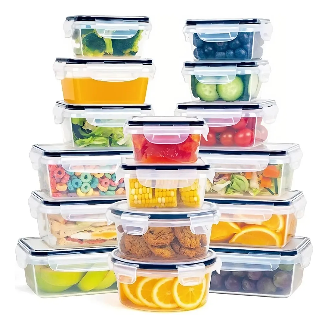 Conjunto de Potes de Plástico Herméticos Empilhavel com Tampa e Trava Transparente - 16 Peças